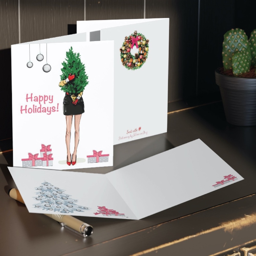 x2 Fashion Girl Christmas Cards Fashion Girl Holiday Cards w/ Envelopes …